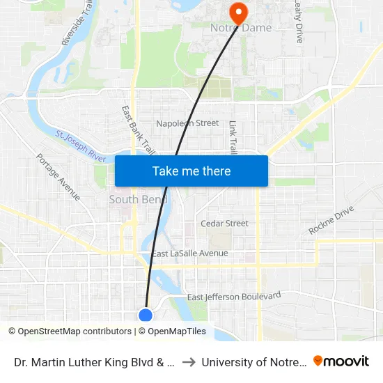 Dr. Martin Luther King Blvd & Wayne St to University of Notre Dame map