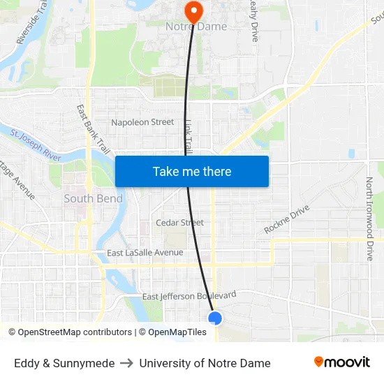 Eddy & Sunnymede to University of Notre Dame map