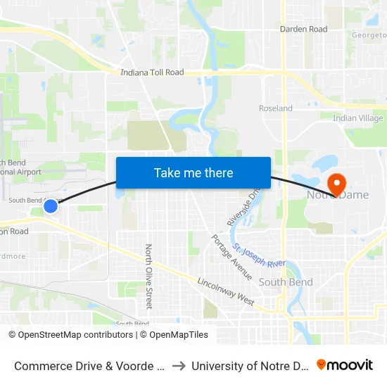 Commerce Drive & Voorde Drive to University of Notre Dame map