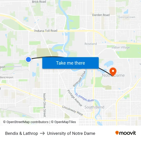 Bendix & Lathrop to University of Notre Dame map