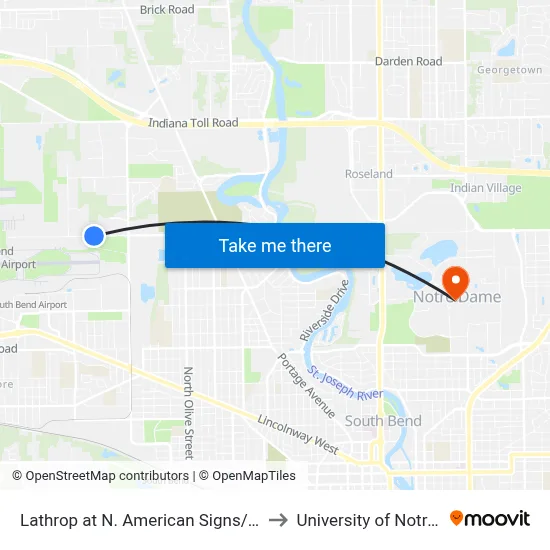 Lathrop at N. American Signs/Mccormick to University of Notre Dame map