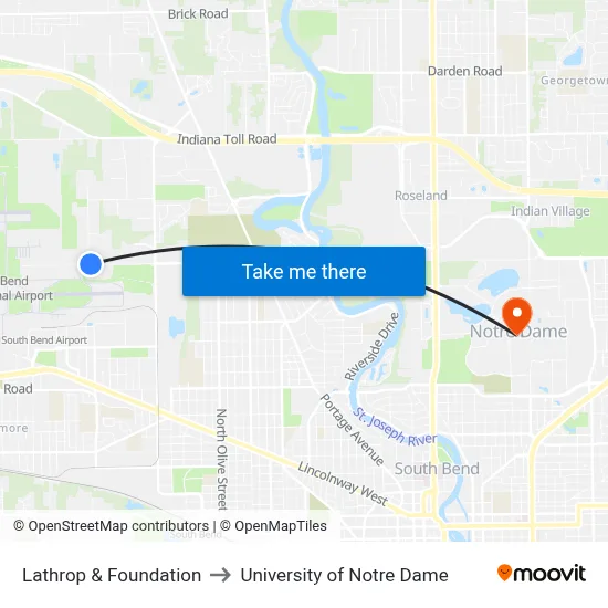 Lathrop & Foundation to University of Notre Dame map