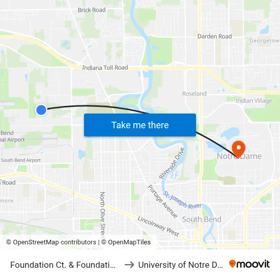 Foundation Ct. & Foundation Dr. to University of Notre Dame map