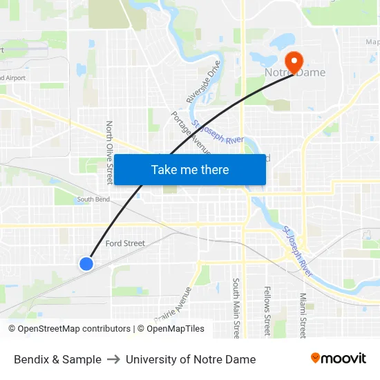 Bendix & Sample to University of Notre Dame map