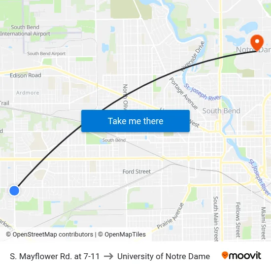 S. Mayflower Rd. at 7-11 to University of Notre Dame map