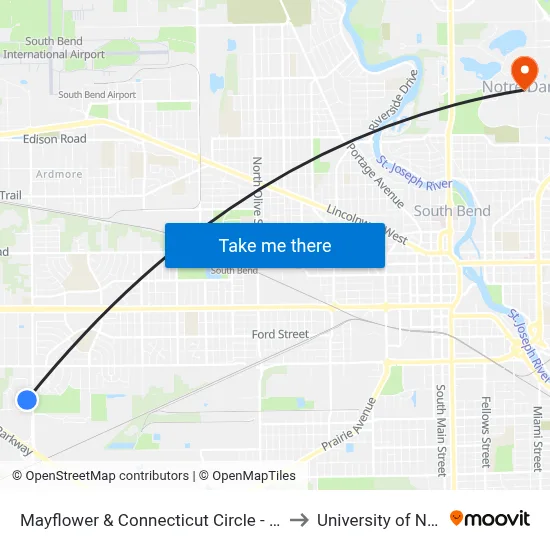 Mayflower & Connecticut Circle - Countryside Village to University of Notre Dame map