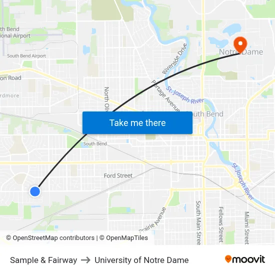 Sample & Fairway to University of Notre Dame map