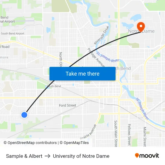 Sample & Albert to University of Notre Dame map