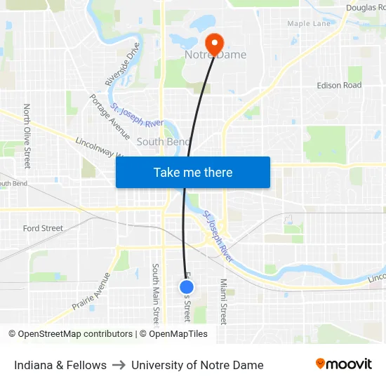 Indiana & Fellows to University of Notre Dame map