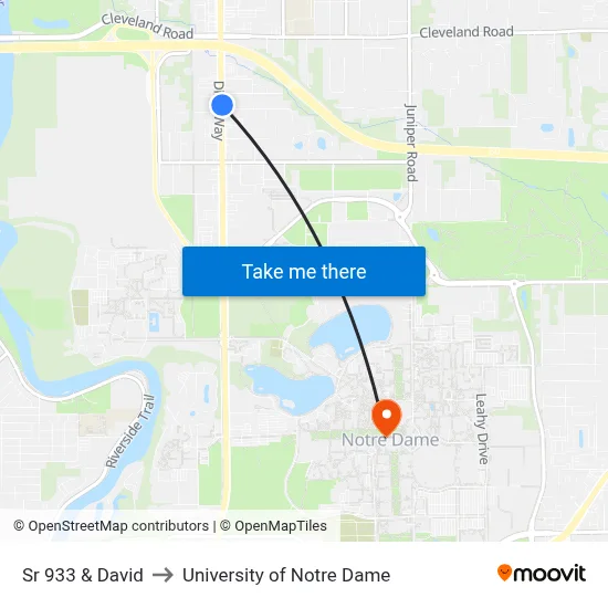 Sr 933 & David to University of Notre Dame map
