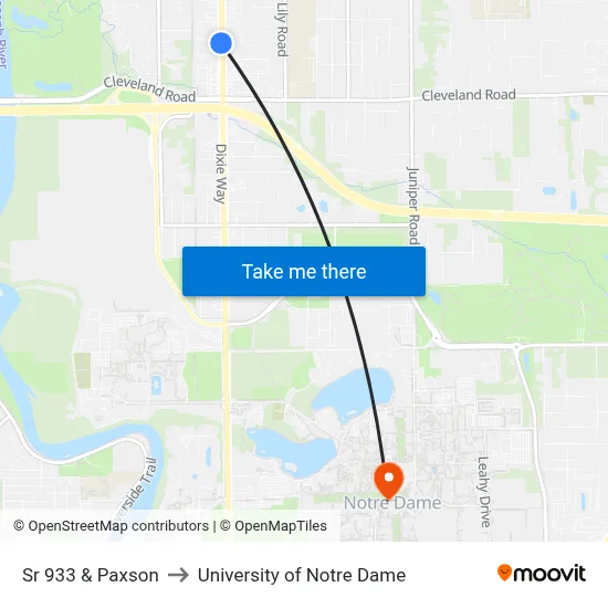 Sr 933 & Paxson to University of Notre Dame map