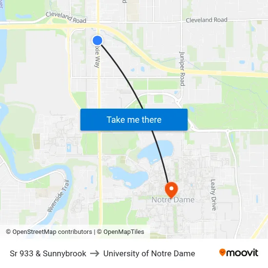 Sr 933 & Sunnybrook to University of Notre Dame map