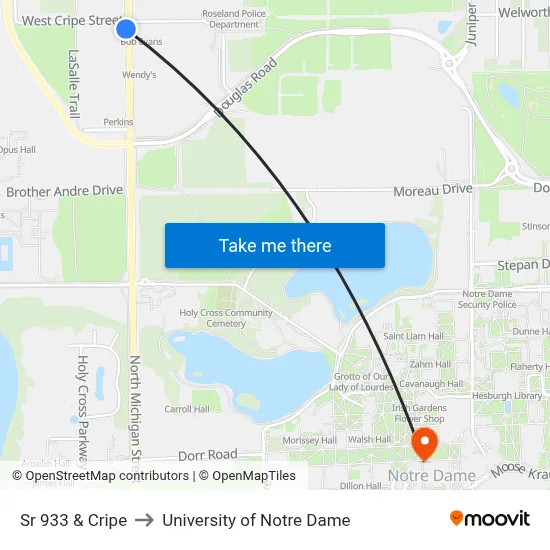 Sr 933 & Cripe to University of Notre Dame map