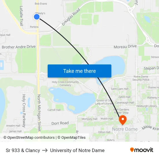 Sr 933 & Clancy to University of Notre Dame map