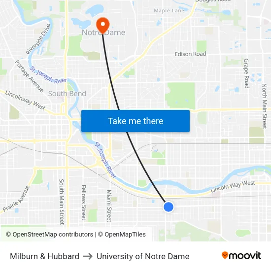 Milburn & Hubbard to University of Notre Dame map