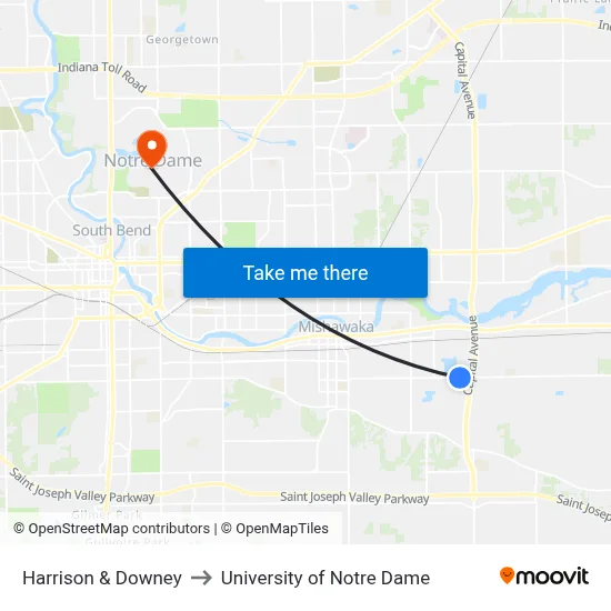 Harrison & Downey to University of Notre Dame map