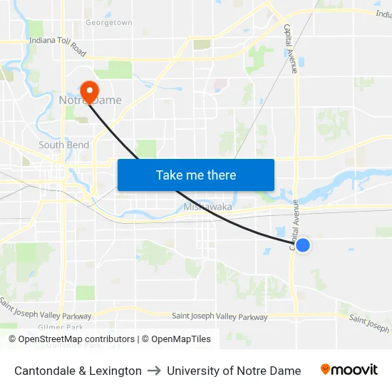 Cantondale & Lexington to University of Notre Dame map