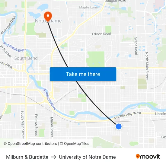 Milburn & Burdette to University of Notre Dame map