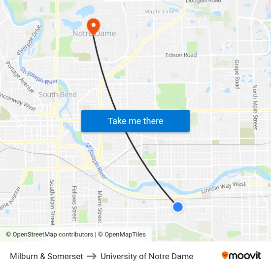 Milburn & Somerset to University of Notre Dame map