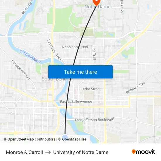 Monroe & Carroll to University of Notre Dame map