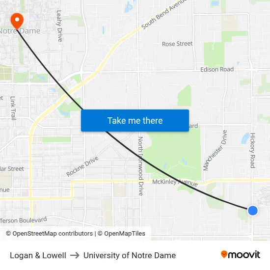 Logan & Lowell to University of Notre Dame map