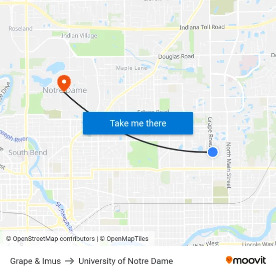 Grape & Imus to University of Notre Dame map