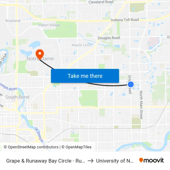 Grape & Runaway Bay Circle - Runaway Bay Apts. to University of Notre Dame map