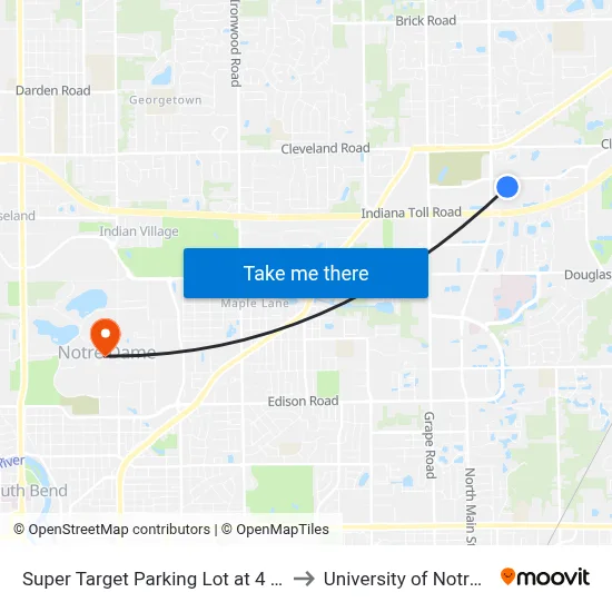 Super Target Parking Lot at 4 Way Stop to University of Notre Dame map