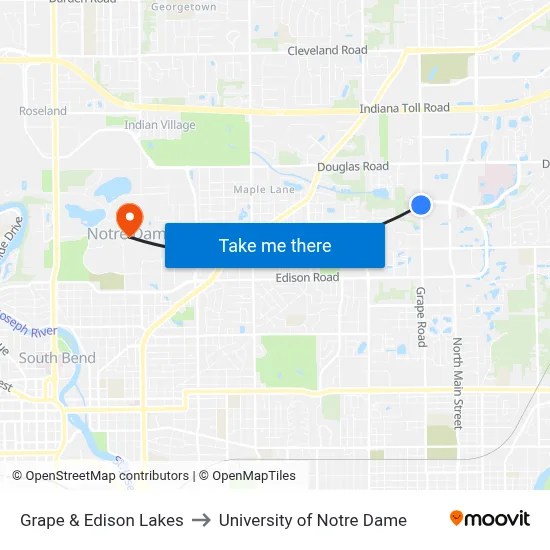 Grape & Edison Lakes to University of Notre Dame map