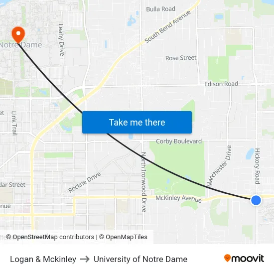 Logan & Mckinley to University of Notre Dame map