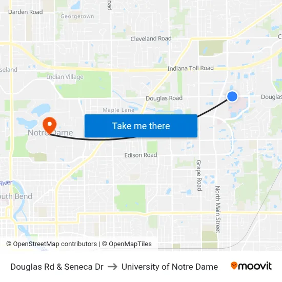 Douglas Rd & Seneca Dr to University of Notre Dame map