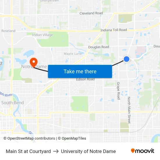 Main St at Courtyard to University of Notre Dame map