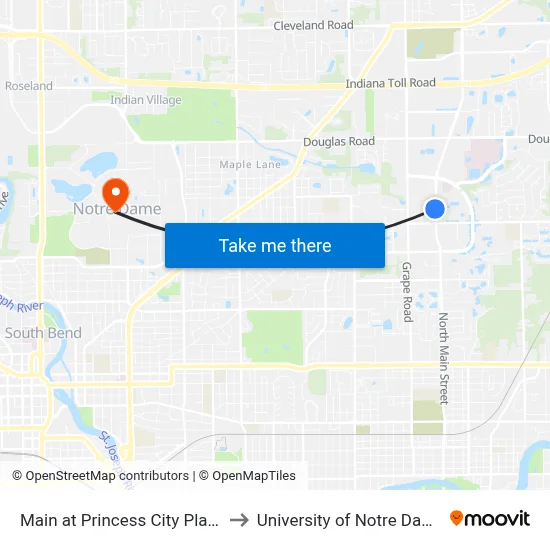 Main at Princess City Plaza to University of Notre Dame map