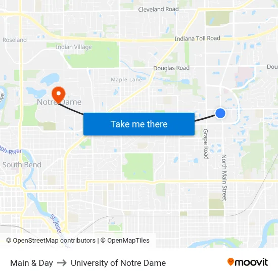 Main & Day to University of Notre Dame map