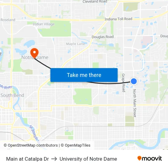 Main at Catalpa Dr to University of Notre Dame map