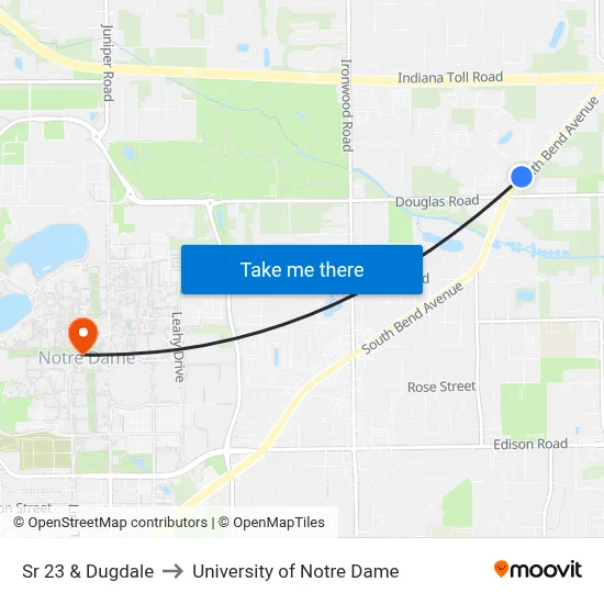 Sr 23 & Dugdale to University of Notre Dame map