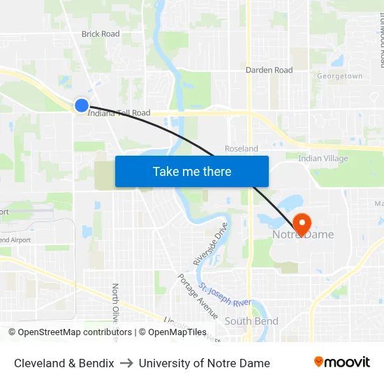 Cleveland & Bendix to University of Notre Dame map