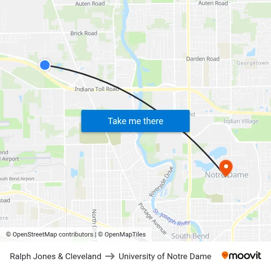 Ralph Jones & Cleveland to University of Notre Dame map