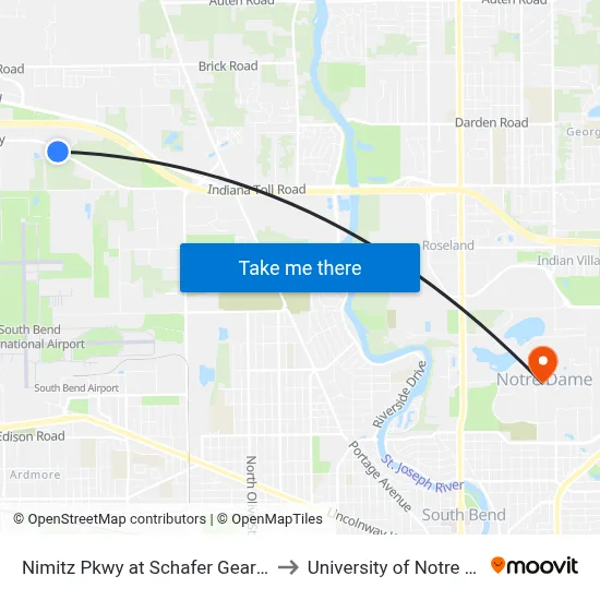 Nimitz Pkwy at Schafer Gear Works to University of Notre Dame map