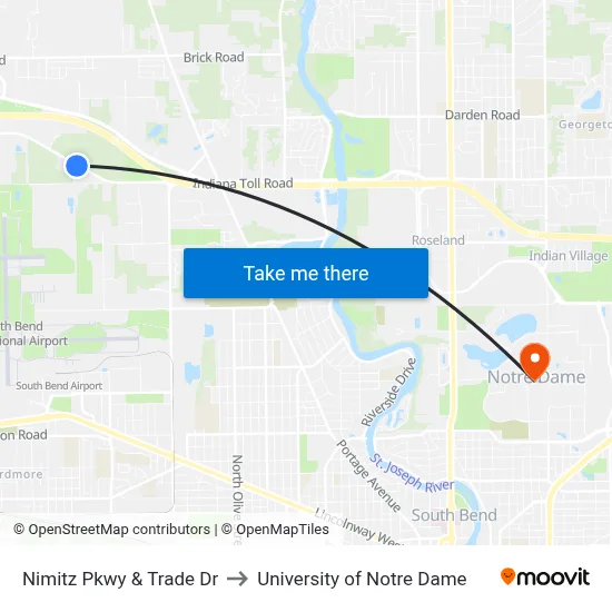 Nimitz Pkwy & Trade Dr to University of Notre Dame map