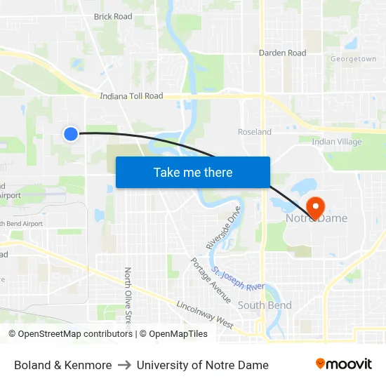 Boland & Kenmore to University of Notre Dame map