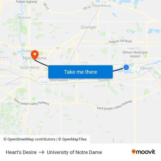 Heart's Desire to University of Notre Dame map