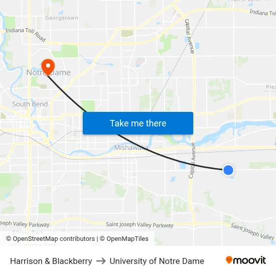 Harrison & Blackberry to University of Notre Dame map