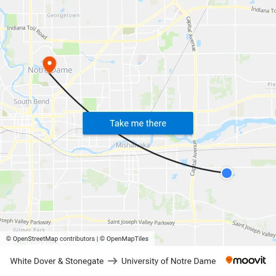 White Dover & Stonegate to University of Notre Dame map