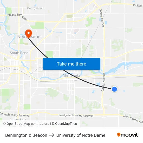 Bennington & Beacon to University of Notre Dame map