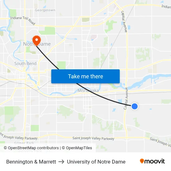 Bennington & Marrett to University of Notre Dame map