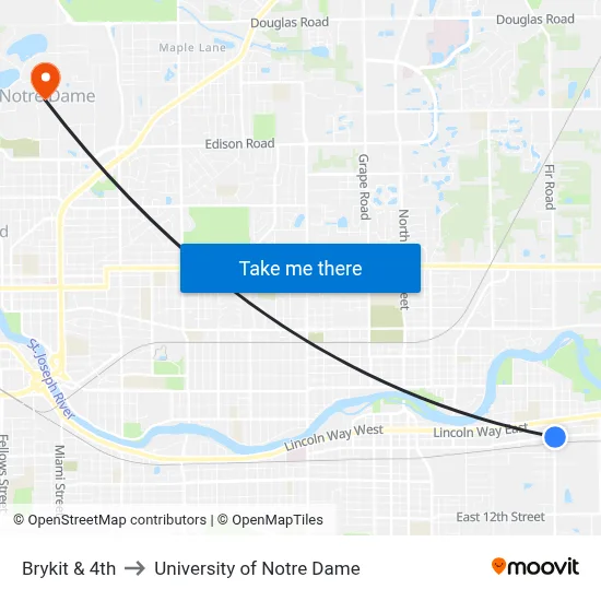 Brykit & 4th to University of Notre Dame map