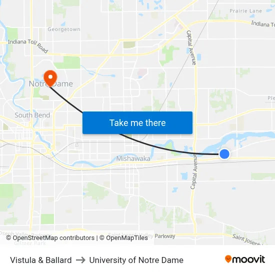 Vistula & Ballard to University of Notre Dame map