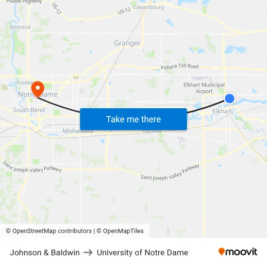 Johnson & Baldwin to University of Notre Dame map