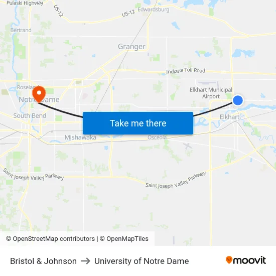 Bristol & Johnson to University of Notre Dame map